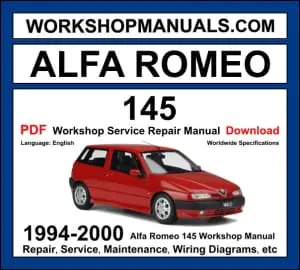 Alfa Romeo 145 1994-2000 workshop manual covering 1.4L TS 1.6L TS 1.8L TS 2.0L TS petrol and 1.9L TD diesel engines with service repair procedures and wiring diagrams