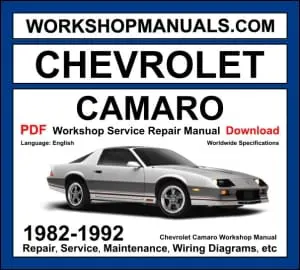 Chevrolet Camaro 1982-1992 workshop manual covering 2.5L Iron Duke, 2.8L V6, 5.0L and 5.7L V8 engines with repair and wiring diagrams PDF download
