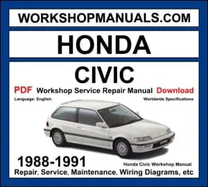 Honda Civic 1988-1991 workshop manual covering 1.5L D15B and 1.6L D16A SOHC engines with repair procedures and wiring diagrams PDF download
