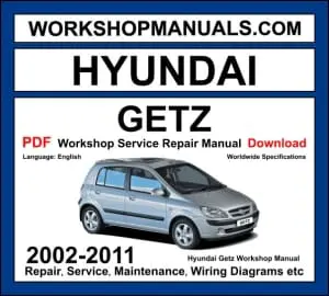 Hyundai Getz 2002-2011 workshop manual covering 1.1L G4HG, 1.3L G4EA, 1.4L G4EE, 1.5L CRDi diesel, and 1.6L G4ED engines with repair procedures and wiring diagrams PDF download