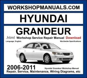 Hyundai Grandeur TG 2006-2011 workshop manual covering 2.4L Theta, 3.3L Lambda V6, and 3.8L Lambda V6 engines with repair procedures and wiring diagrams PDF download