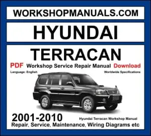 Hyundai Terracan 2001-2010 workshop manual covering 3.5L V6 petrol and 2.5L 2.9L CRDi diesel engines with service repair procedures and wiring diagrams