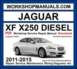 Jaguar XF X250 2011-2015 workshop manual covering 2.0L turbo 3.0L V6 supercharged 5.0L V8 supercharged petrol and 2.2L diesel engines with service repair procedures and wiring diagrams