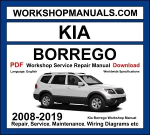 Kia Borrego Mohave 2008-2019 workshop manual covering 3.0L V6 CRDi diesel, 3.8L Lambda V6 and 4.6L V8 engines with repair procedures PDF download