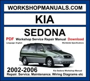 Kia Sedona 2002-2006 workshop manual covering 2.5L V6 petrol and 2.9L CRDi diesel engines with service repair procedures and wiring diagrams