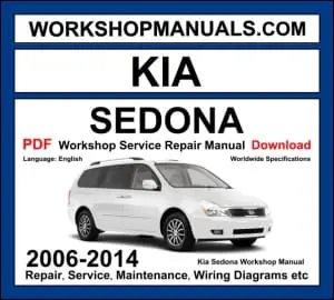 Kia Sedona 2006-2014 VQ workshop manual covering 2.9L 2.2L CRDi diesel and 3.5L 3.8L Lambda V6 petrol engines with service repair procedures and wiring diagrams PDF download