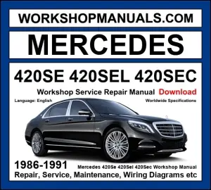 Mercedes 420SE 420SEL 420SEC W126 1986-1991 workshop manual covering 4.2L M116 V8 engine with service repair procedures and wiring diagrams dealer software download