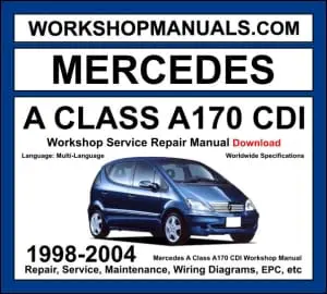 Mercedes A Class A170 CDI W168 1998-2004 workshop manual covering 1.7L OM668 turbo diesel engine with service repair procedures and wiring diagrams dealer software download