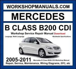 Mercedes B Class B200 CDI W245 2005-2011 workshop manual covering 2.0L OM640 turbo diesel engine with service repair procedures and wiring diagrams dealer software download