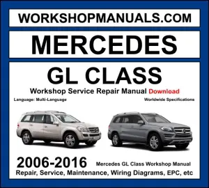Mercedes GL Class X164 X166 2006-2016 workshop manual covering 3.0L OM642 V6 diesel 4.6L M278 5.5L M273 V8 petrol and 5.5L M157 AMG engines with service repair procedures and wiring diagrams