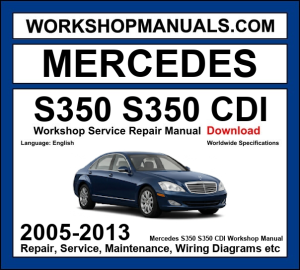 Mercedes S Class S350 and S350 CDI W221 2005-2013 workshop manual covering 3.5L M272 V6 petrol and 3.0L OM642 V6 turbo diesel engines with service repair procedures and wiring diagrams dealer software download