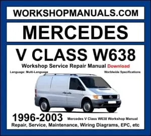 Mercedes V Class W638 1996-2003 workshop manual covering 2.0L OM601 2.1L OM611 CDI diesel and 2.0L 2.3L M111 petrol engines with service repair procedures and wiring diagrams dealer software download