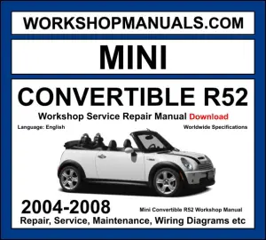 Mini Convertible R52 2004-2008 workshop manual covering 1.6L W10 and W11 supercharged petrol engines with repair procedures and wiring diagrams PDF download