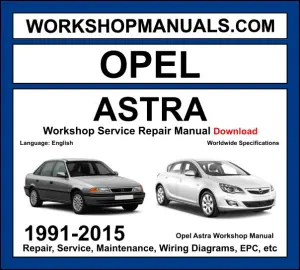 Opel Astra 1991-2015 workshop manual covering 1.0L 1.2L 1.4L 1.6L 1.8L 2.0L petrol and 1.3L CDTI 1.7L CDTI 1.9L CDTI 2.0L CDTI diesel engines with service repair procedures and wiring diagrams