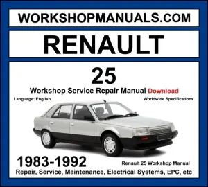 Renault 25 1983-1992 workshop manual covering 2.0L 2.2L petrol and 2.1L turbo diesel engines with service repair procedures and wiring diagrams PDF download