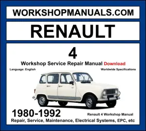 Renault 4 1980-1992 workshop manual covering 845cc 1.1L petrol engines with service repair procedures and wiring diagrams PDF download