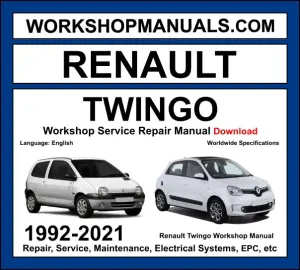 Renault Twingo 1992-2021 workshop manual covering 1.0L 1.2L 1.4L 0.9L TCe petrol and 1.5L dCi diesel engines with service repair procedures and wiring diagrams