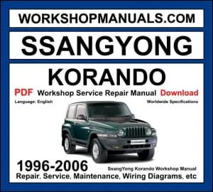 Ssangyong Korando 1996-2006 workshop manual covering 2.3L M161 petrol 2.9L OM662 diesel and 3.2L M162 petrol engines with service repair procedures and wiring diagrams PDF download