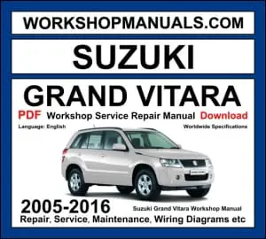 Suzuki Grand Vitara 2005-2016 workshop manual covering 1.6L 2.0L 2.4L 2.7L V6 3.2L V6 petrol and 1.9L DDiS diesel engines with service repair procedures and wiring diagrams