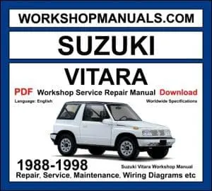 Suzuki Vitara 1988-1998 workshop manual covering 1.6L G16A G16B 2.0L J20A petrol and 1.9L diesel engines with service repair procedures and wiring diagrams PDF download