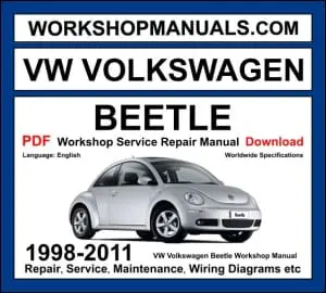 VW Volkswagen New Beetle 1998-2011 workshop manual covering 1.4L 1.6L 1.8L turbo 2.0L 2.5L petrol and 1.9L TDI diesel engines with service repair procedures and wiring diagrams PDF download