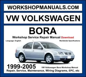 VW Volkswagen Bora 1999-2005 workshop manual covering 1.4L 1.6L 1.8L turbo 2.0L 2.3L V5 2.8L VR6 petrol and 1.9L TDI diesel engines with service repair procedures and wiring diagrams