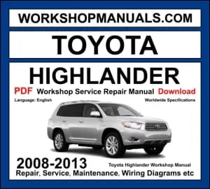 Toyota Highlander Workshop Repair and Service Manual Download 2008-2013 PDF cover