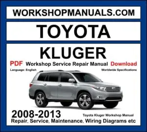 Toyota Kluger Workshop Repair and Service Manual Download 2008-2013 PDF cover