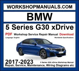 BMW 5 Series G30 xDrive workshop repair manual PDF cover, 2017 to 2023 sedan