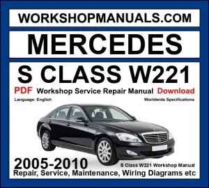 Mercedes S Class W221 Workshop Repair and Service Manual PDF 2005-2010 cover