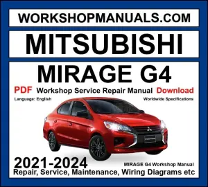 Mitsubishi Mirage G4 workshop repair manual PDF cover, 2021 to 2024 sedan