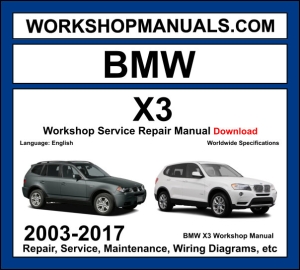 BMW X3 E83 F25 2003-2017 workshop manual covering 2.0L N46 2.5L N52 3.0L N52 inline-6 petrol and 2.0L N47 3.0L M57 N57 diesel engines with service repair procedures and wiring diagrams