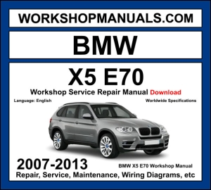BMW X5 E70 2007-2013 workshop manual covering 3.0L N52 inline-6 4.4L N63 V8 4.8L N62 V8 petrol and 3.0L M57 diesel engines with service repair procedures and wiring diagrams