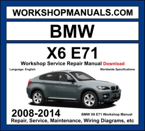 BMW X6 E71 2008-2014 workshop manual covering 3.0L N55 turbo inline-6 4.4L N63 twin-turbo V8 petrol and 3.0L M57 diesel engines with service repair procedures and wiring diagrams