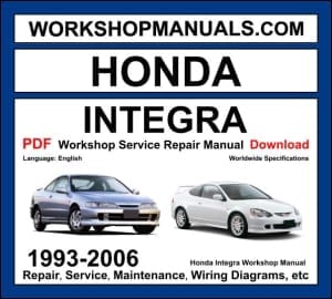 Honda Integra 1993-2006 workshop manual covering 1.6L 1.8L B18 2.0L K20 VTEC petrol engines with service repair procedures and wiring diagrams