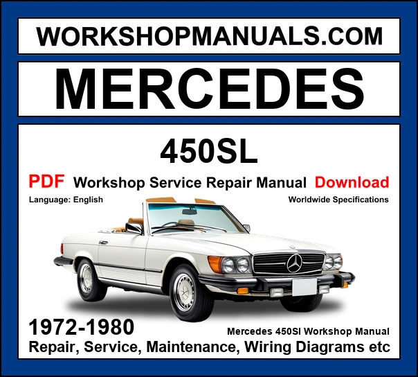 Mercedes-Benz 450 SL R107 1972-1980 workshop manual covering 4.5L M117 V8 engine with repair procedures and wiring diagrams PDF download