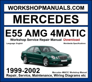 Mercedes-AMG E55 4Matic W210 1999-2002 workshop manual covering 5.4L M113 V8 engine with repair procedures and wiring diagrams dealer software download