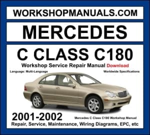 Mercedes C180 W203 2001-2002 workshop manual covering 2.0L M111 four-cylinder engine with service repair procedures and wiring diagrams dealer software download