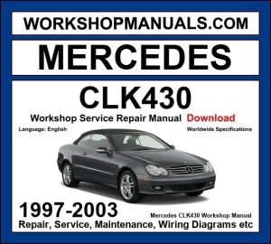 Mercedes CLK430 A208 C208 1997-2003 workshop manual covering 4.3L M113 V8 coupe and convertible service repair procedures dealer software download