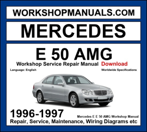 Mercedes-AMG E50 W210 1996-1997 workshop manual covering 5.0L M119 V8 engine with repair procedures and wiring diagrams dealer software download