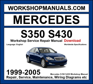 Mercedes S Class S350 S430 W220 1999-2005 workshop manual covering 3.7L M112 V6 and 4.3L M113 V8 engines with service repair procedures and wiring diagrams dealer software download