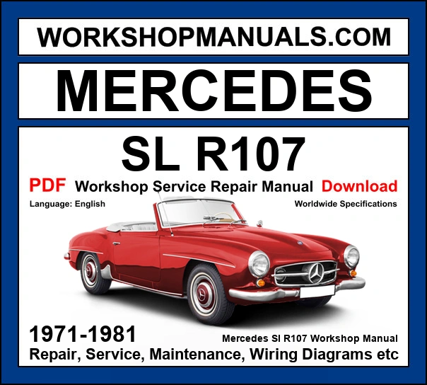 Mercedes-Benz SL R107 1971-1981 workshop manual covering M110 inline-6 and M116 M117 V8 engines with repair procedures and wiring diagrams PDF download