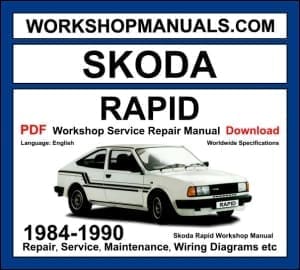 Skoda Rapid 1984-1990 workshop manual covering 1.2L and 1.3L OHV rear-mounted engines with service repair procedures and wiring diagrams PDF download