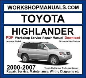 Toyota Highlander 2000-2007 workshop manual covering 2.4L 2AZ-FE 3.0L 1MZ-FE and 3.3L 3MZ-FE V6 engines with service repair procedures and wiring diagrams