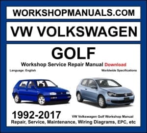 VW Volkswagen Golf 1992-2017 workshop manual covering 1.2L 1.4L 1.6L 1.8L 2.0L 2.8L VR6 3.2L VR6 petrol and 1.6L TDI 1.9L TDI 2.0L TDI diesel engines with service repair procedures and wiring diagrams