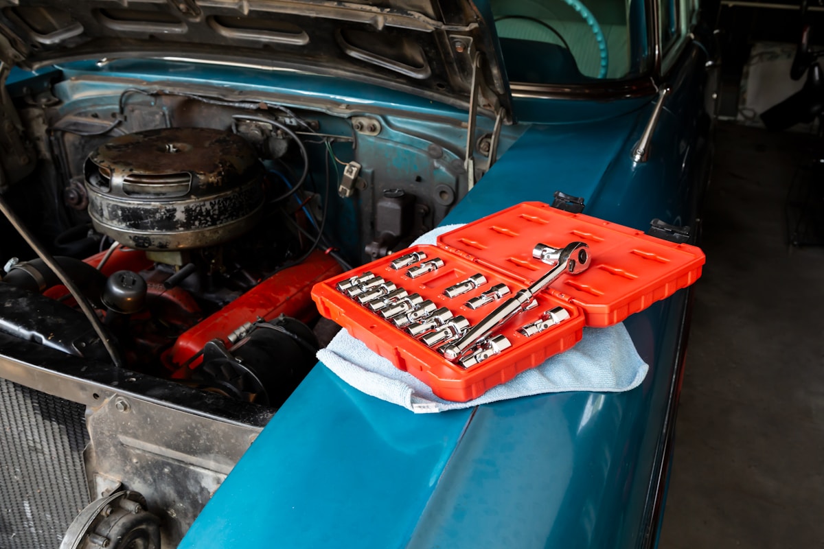 Professional automotive repair tools and socket set for DIY car maintenance