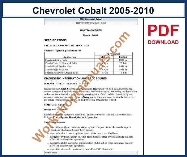Preview sample page from the Chevrolet Cobalt factory service manual