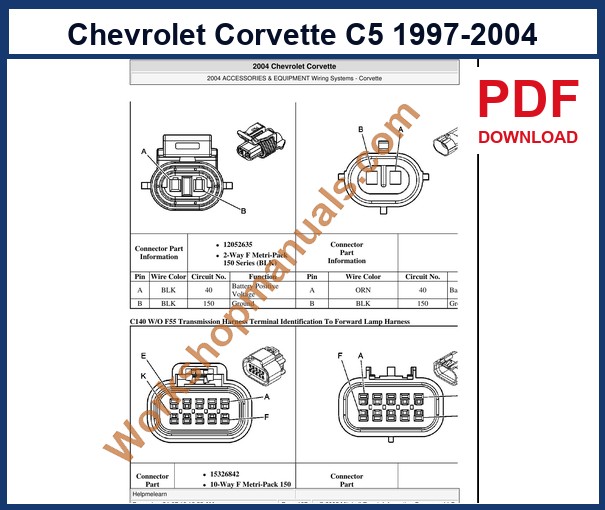 Preview sample page from the Chevrolet Corvette C5 factory service manual