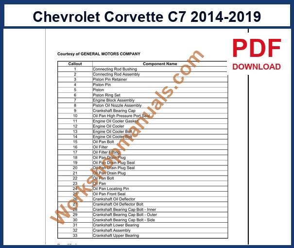 Preview sample page from the Chevrolet Corvette C7 factory service manual