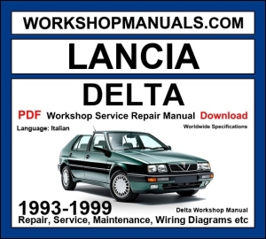 Lancia Delta 1993-1999 workshop service repair manual cover with dark green Lancia Delta second generation hatchback